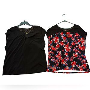 Ladies Ellen Tracy 2 pack blouse size XL floral print and black shirt sleeve